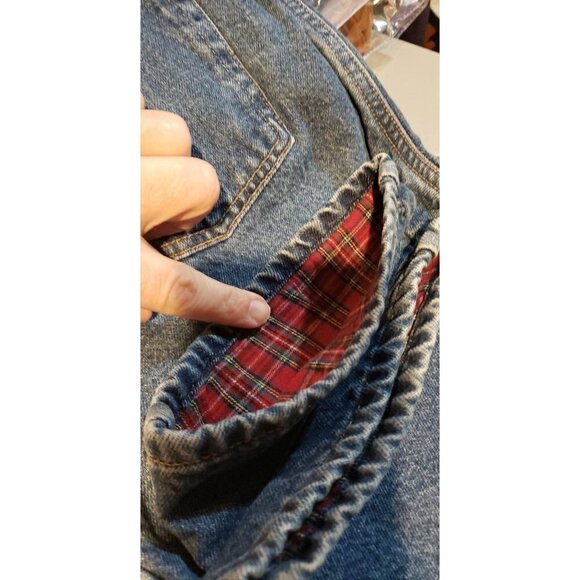 LL Bean Jeans Women Size 14 Reg Orig Fit Relaxed Fully Lined Red Plaid Roll Cuff - Picture 6 of 9